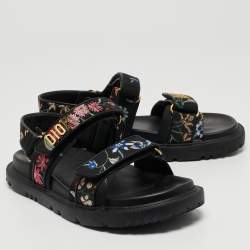 Dior Black Floral Print Fabric DiorAct Sandals Size 38.5