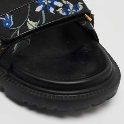 Dior Black Floral Print Fabric DiorAct Sandals Size 38.5