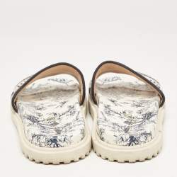 Dior Navy Blue/White Logo Embroidered Canvas Toile De Jouy Dway Slides Size 37.5