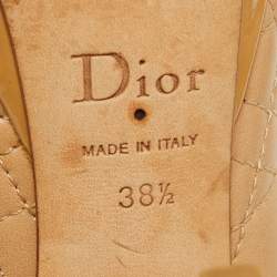 Dior Beige Cannage Leather and Patent Bow Peep Toe Platform Pumps Size 38.5