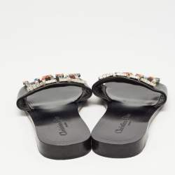 مملوكة مسبقًا Dior Black Leather Diorevolution Flat Slides Size 39  