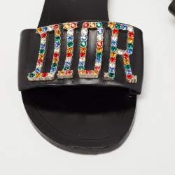 مملوكة مسبقًا Dior Black Leather Diorevolution Flat Slides Size 39  