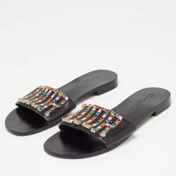 مملوكة مسبقًا Dior Black Leather Diorevolution Flat Slides Size 39  