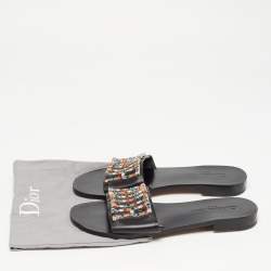 مملوكة مسبقًا Dior Black Leather Diorevolution Flat Slides Size 39  