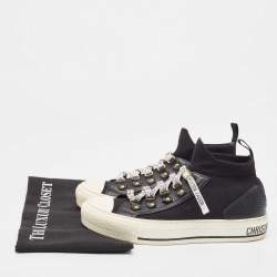 Dior Black Knit Fabric and Leather Walk'n'Dior Mid Top Sneakers Size 37.5