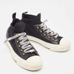 Dior Black Knit Fabric and Leather Walk'n'Dior Mid Top Sneakers Size 37.5