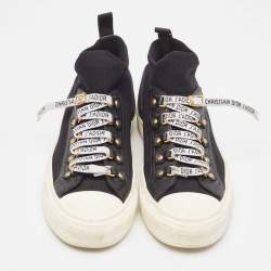 Dior Black Knit Fabric and Leather Walk'n'Dior Mid Top Sneakers Size 37.5