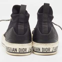 Dior Black Knit Fabric and Leather Walk'n'Dior Mid Top Sneakers Size 37.5
