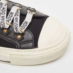 Dior Black Knit Fabric and Leather Walk'n'Dior Mid Top Sneakers Size 37.5