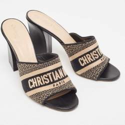 مملوكة مسبقًا Dior Black/White Canvas Dway  Slides Size 42 