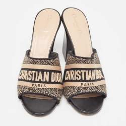 مملوكة مسبقًا Dior Black/White Canvas Dway  Slides Size 42 