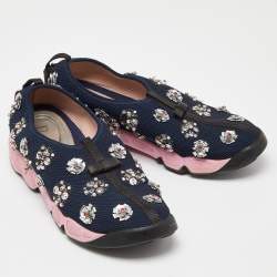 Pre Owned Dior Navy Blue Mesh  Fusion Low Top Sneakers Size 39.5