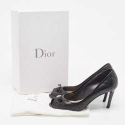 Pre Owned Dior Black Leather and Patent Peep Toe Pumps Size 38