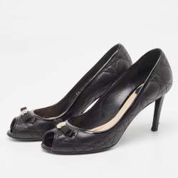 Pre Owned Dior Black Leather and Patent Peep Toe Pumps Size 38