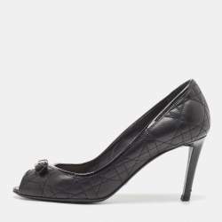 Pre Owned Dior Black Leather and Patent Peep Toe Pumps Size 38