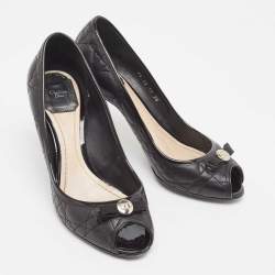 Pre Owned Dior Black Leather and Patent Peep Toe Pumps Size 38