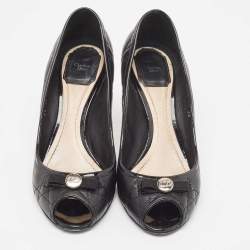 Pre Owned Dior Black Leather and Patent Peep Toe Pumps Size 38