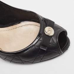 Pre Owned Dior Black Leather and Patent Peep Toe Pumps Size 38