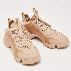 Pre Owned Dior Beige Stretch Fabric and Leather D-Connect Low Top Sneakers Size 38