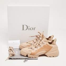 Pre Owned Dior Beige Stretch Fabric and Leather D-Connect Low Top Sneakers Size 38