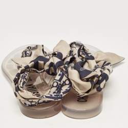 Dior Two Tone Oblique Fabric Ankle Tie Thong Flat Sandals Size 37
