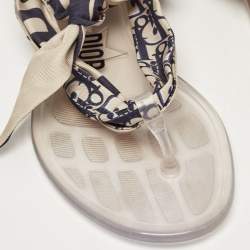 Dior Two Tone Oblique Fabric Ankle Tie Thong Flat Sandals Size 37