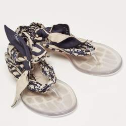 Dior Two Tone Oblique Fabric Ankle Tie Thong Flat Sandals Size 37