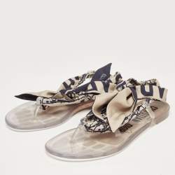 Dior Two Tone Oblique Fabric Ankle Tie Thong Flat Sandals Size 37