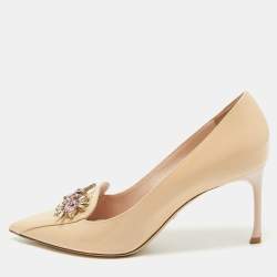 Dior Beige Patent Crystal Embellished Loafer Pumps Size 38 
