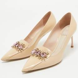 Dior Beige Patent Crystal Embellished Loafer Pumps Size 38 