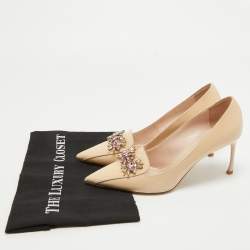 Dior Beige Patent Crystal Embellished Loafer Pumps Size 38 