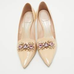 Dior Beige Patent Crystal Embellished Loafer Pumps Size 38 