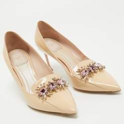 Dior Beige Patent Crystal Embellished Loafer Pumps Size 38 