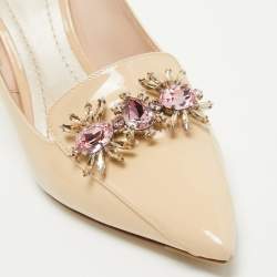 Dior Beige Patent Crystal Embellished Loafer Pumps Size 38 