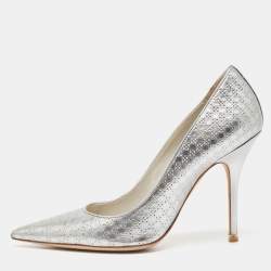 Dior Silver Micro Cannage Patent Cherie Pointed Toe Pumps Size 38.5