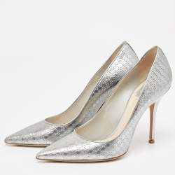 Dior Silver Micro Cannage Patent Cherie Pointed Toe Pumps Size 38.5