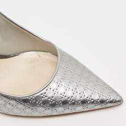 Dior Silver Micro Cannage Patent Cherie Pointed Toe Pumps Size 38.5