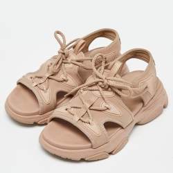 Pre Owned Dior Beige Fabric D-Connect Flat Sandals Size 38.5