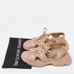 Pre Owned Dior Beige Fabric D-Connect Flat Sandals Size 38.5