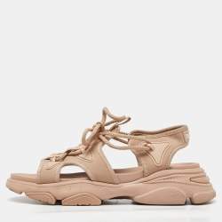 Pre Owned Dior Beige Fabric D-Connect Flat Sandals Size 38.5