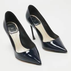 مملوكة مسبقًا Dior Navy Blue Patent Pointed Toe  Pumps Size 34