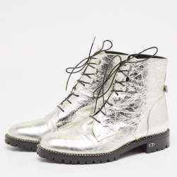 Pre Owned Dior Silver Leather Ranger Boots Size 37.5