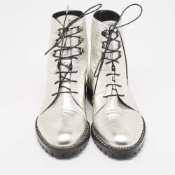 Pre Owned Dior Silver Leather Ranger Boots Size 37.5