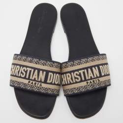 Dior Blue/White Embroidered Canvas Dway Flats Slides Size 40