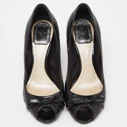 Pre Owned Dior Black Cannage Leather Bow Peep Toe Pumps Size 36.5