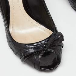 Pre Owned Dior Black Cannage Leather Bow Peep Toe Pumps Size 36.5