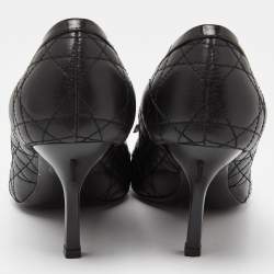 Pre Owned Dior Black Cannage Leather Bow Peep Toe Pumps Size 36.5