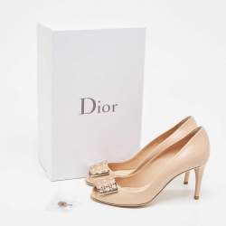 Pre Owned Dior Beige Leather Cannage Peep Toe Pumps Size 36.5