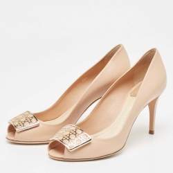 Pre Owned Dior Beige Leather Cannage Peep Toe Pumps Size 36.5
