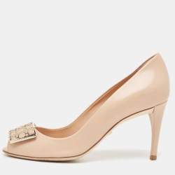 Pre Owned Dior Beige Leather Cannage Peep Toe Pumps Size 36.5